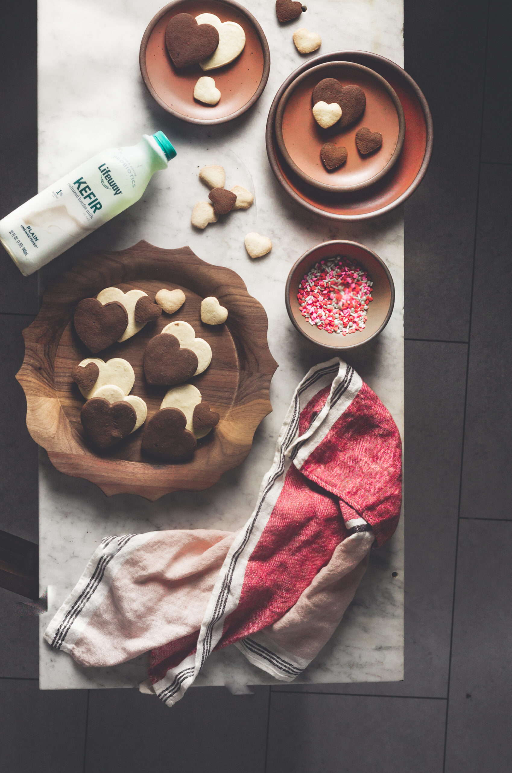 Heart-Shaped Vanilla & Chocolate Sugar Cookies with Lifeway Kefir