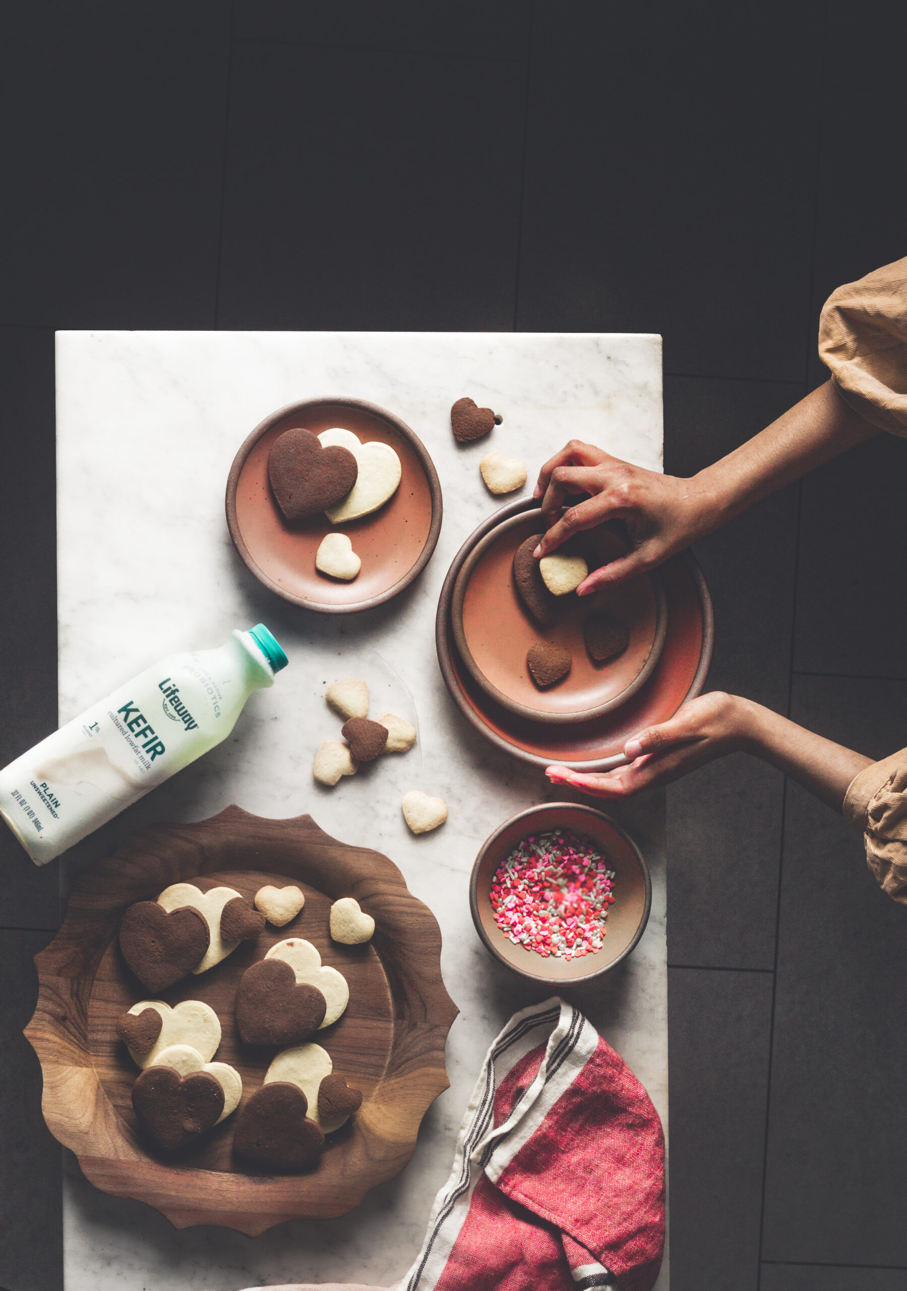 Heart-Shaped Vanilla & Chocolate Sugar Cookies with Lifeway Kefir